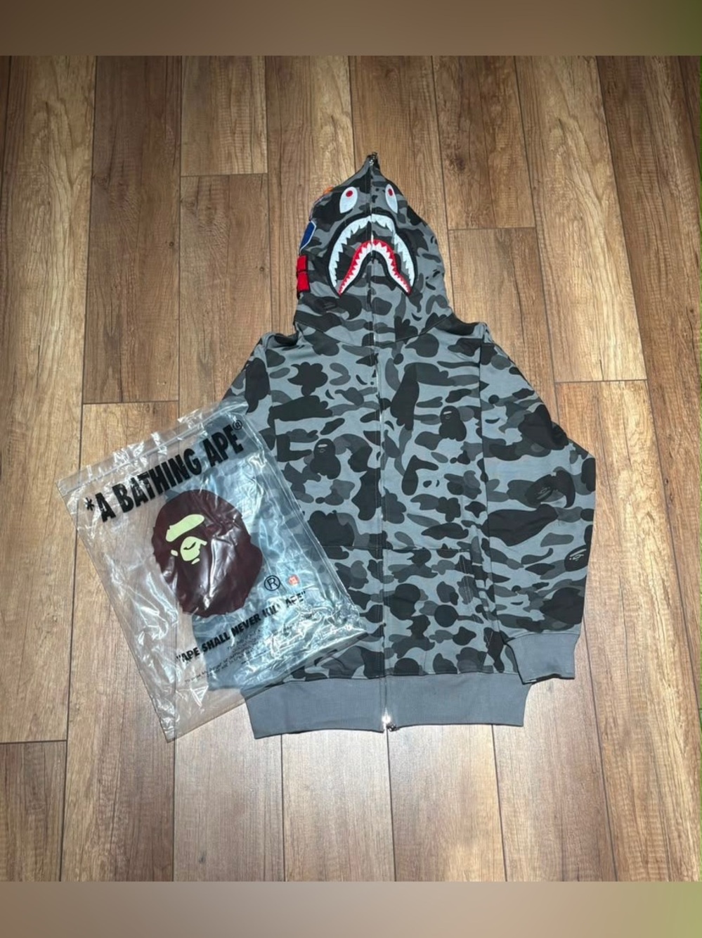 A Bathing Ape BAPE Shark Gray and Black Zipper Hoodie Sweater Brand New